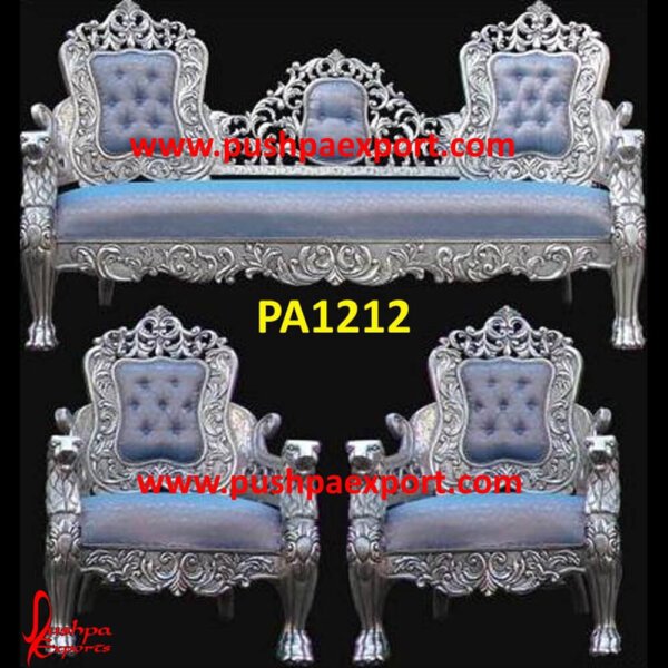 Silver Sofa With Blue Velvet PA1212 silver velvet sofa, wooden carving sofa, teak wood carving sofa sets manufacturer, victorian carved wood sofa sets for sale, wooden carved sofa set in bangalore, silver and white couch, carved sofa.jpg