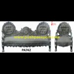 Silver Sofa with Carved Teak Wood