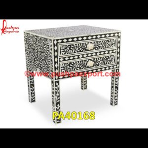 Black Floral Inlay Bedside Table