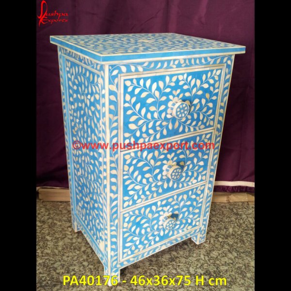 Blue Floral Bedside Table Bone Inlay PA40176 bone inlay nightstand, inlay nightstand, bone inlay bedside table uk, bone inlay night stand, bone inlay nightstand white, bone inlay side table uk, bone nightstands, floral inlay.jpg