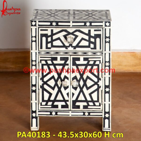 Black And White Bone Inlay Bedside Table PA40183 bone inlay nightstand, inlay nightstand, indian bone inlay bedside table, inlay bedside table, mother of pearl inlay bedside table, pink bone inlay bedside table, white bone inlay.jpg