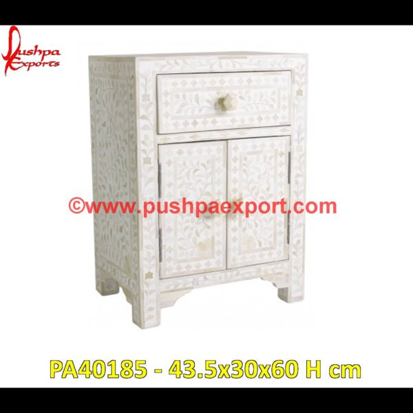 White Bone Inlay Bedside Table PA40185 bone inlay nightstand, inlay nightstand, mother of pearl inlay bedside table, pink bone inlay bedside table, white bone inlay bedside table, white bone inlay nightstand, bedside.jpg