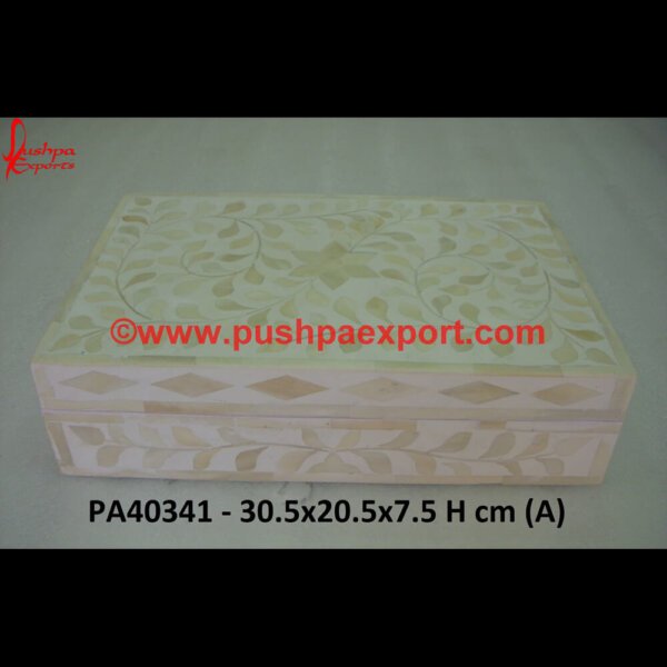 Cream Color Bone Box PA40341 (A) inlaid bone box, vintage bone box, what is a bone box, antique bone inlay box, antique small wooden box bone inlay, antique small wooden trinket box bone inlay, bone inlay trunk, black inlay.jpg