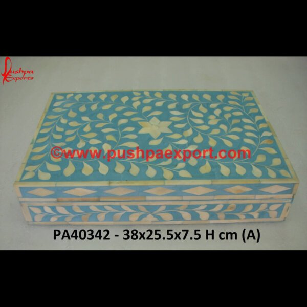 Bone Box In Sky Blue Color PA40342 (A) antique bone inlay box, antique small wooden box bone inlay, antique small wooden trinket box bone inlay, bone inlay trunk, black inlay box frame, bone box, bone box set,bone inlay.jpg