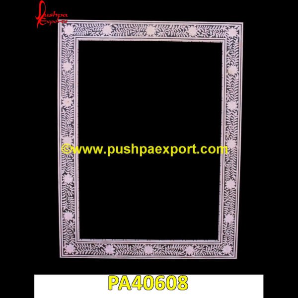 Black Bone Inlay Mirror Frame PA40608 Inlay Frame, Inlay Photo Frame, Inlay Vanity, Inlay Vanity Table, Large Bone Frame, Picture Frame Bone, Picture Frame With Inlay, Scalloped Bone Frame, Small Bone Frame, White Bone.jpg