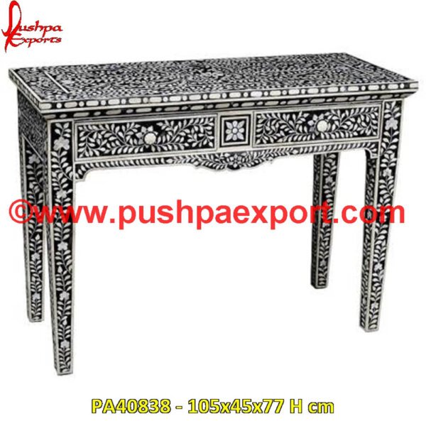 Black Bone Inlay Writing Console PA40838 Bone Inlay Painted Furniture, Bone Inlay Nesting Tables, Bone Inlay Hallway Table, Bone Inlay Hall Table, Bone Inlay Half Moon Table, Bone Inlay Entry Table, Bone Inlay Drum Table.jpg