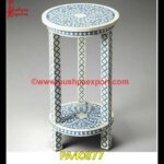 Blue Floral Bone Inlay Side Table