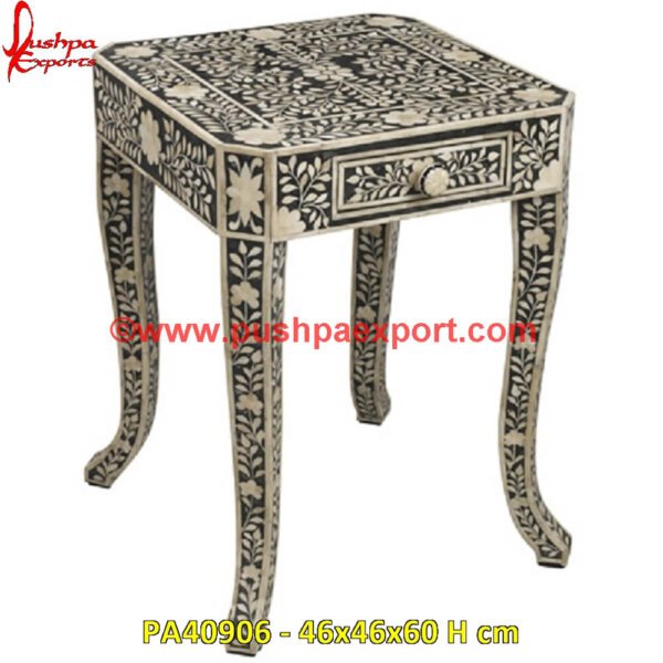 Bone Inlay Black Bed Side Table PA40906 Bone Inlay Console Table, Bone Inlay Console, Bone Console Table, Bone Coffee Table, Backbone Console, Wooden Bone Inlay Table, White Bone Inlay Side Table, White Bone Inlay Nightstand.jpg