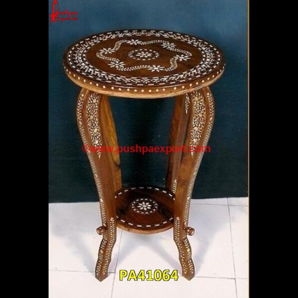 Wooden Bone Inlay High Table PA41064 Side Table Bone Inlay, Round Bone Inlay Table, Round Bone Inlay Side Table, Round Bone Inlay Coffee Table, Mosaic Bone Coffee Table, Moroccan Inlay Table, Moroccan Inlay Console Table.jpg