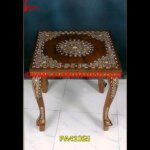 Bone Inlay Square Side Table in Wood