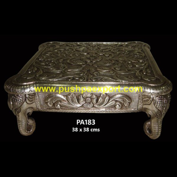 Elephant Legs Silver Chowki PA183 grey silver stool, pink and silver dressing table stool, pink and silver stool, pooja chowki silver, pure silver chowki, pure silver stool for pooja, silver accent stool, silver bedroom.jpg