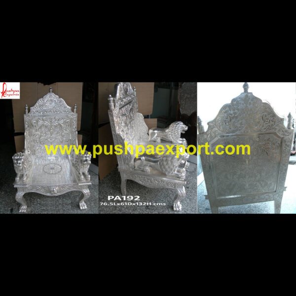 Lion Throne Silver Chair PA192 - Silver Velvet Dining Chairs And Table, Silver Wingback Chair, Vanity Chair Silver, White And Silver Dining Table And Chairs, White And Silver Throne Chair Rental, White Silver Dini.jpg