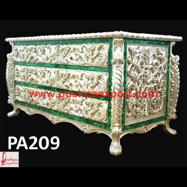 Silver Metal Chest Of Drawers PA209 silver almirah, silver chest of drawers, silver armoire, antique silver chest of drawers, antique silver wardrobe, black and silver chest of drawers, black and silver.jpg