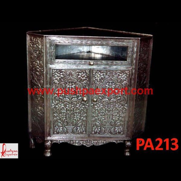 Etched Silver Bedside PA213 metallic silver chest of drawers, shabby chic silver chest of drawers, shabby chic silver wardrobe, silver almirah, silver and black showcase, silver chest of drawers.jpg