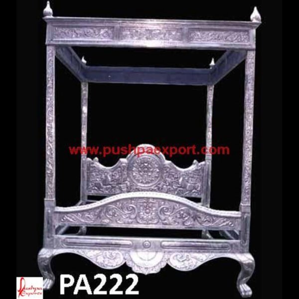 Queen Silver Canopy Bed PA222 black and silver dresser, silver queen bedroom set, silver king size bed, silver king bedroom set, silver bedroom bench, silver king headboard, silver vanity desk, white and.jpg