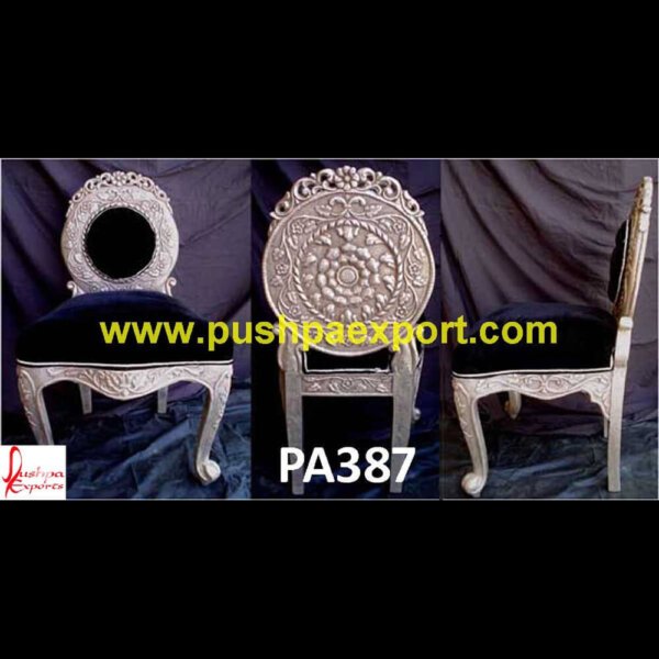 Silver Carved Floral Design Chair PA387 - Silver King Chair, Silver Leather Dining Chair, Silver Metal Dining Chair, Silver Metal Dining Room Chairs, Silver Sofa Chair, Silver Throne Chair, Silver Upholstered Chair.jpg