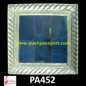 Square Silver Coaster Set with Lapis Lazuli Inlay