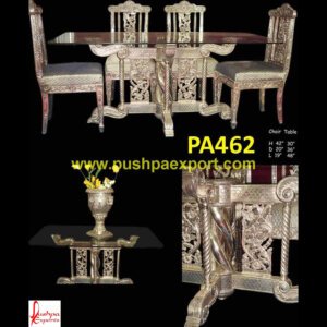 Carved Silver Dining Room Table And Chairs Set