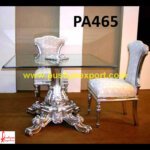 Silver And Glass Carved Dining Table With Chairs