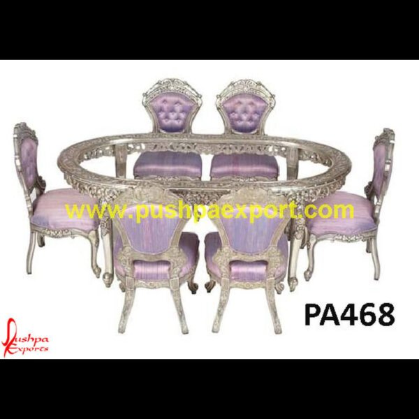 Oval Shaped Silver Handicraft Dining Table And Chairs PA468_Silver White Metal Carving Dining Table Dining Chair dining table set,silver and black dining room set,silver dining table and chairs,silver and black dining table,round silver dining.jpg