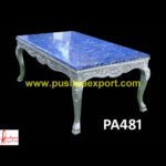 Silver Metal Dining Table With Lapis Lazuli Top