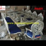 Silver Carved Dining Table With Chairs Set