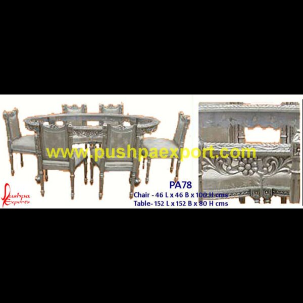 Oval Shaped Silver Carved Dining Table And Chairs PA78_Silver White Metal Carving Dining Table Set Dining Chair silver dining room set,silver dining table,silver round table,round silver dining table,black and silver dining room table set,silve.jpg