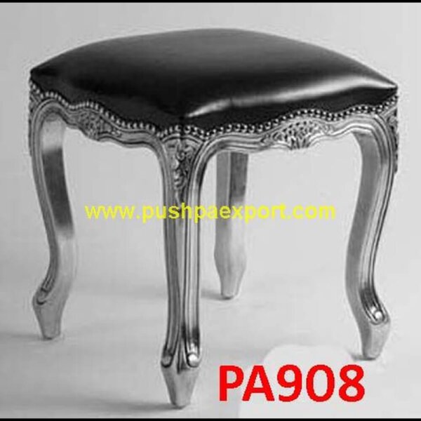 Silver Carved Stool PA908 silver chowki price, silver coated chowki, silver coated pooja stool, silver coated stool for pooja, silver coating stool, silver crushed velvet dressing table stool, silver decorative st.jpg