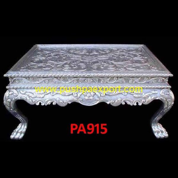 German Silver Chowki For Pooja PA915 silver coated pooja stool, silver coated stool for pooja, silver coating stool, silver crushed velvet dressing table stool, silver decorative stool, silver dressing stool, silver grey dre.jpg