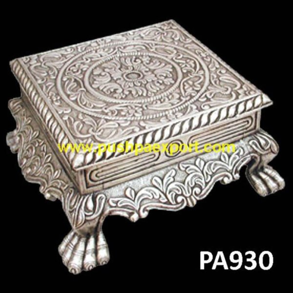 Silver Carving Chowki PA930 silver plated stool, silver plated stools, silver pooja chowki, silver pooja stool, silver stool ampullary carcinoma, silver stool chair, silver stool for pooja, silver velvet stool, smal.jpg