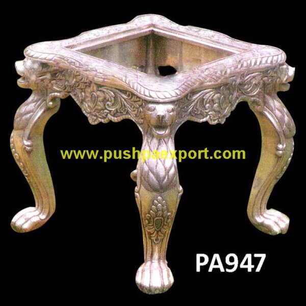 Silver Coated Lion Legs Stool PA947 grey silver stool, pink and silver dressing table stool, pink and silver stool, pooja chowki silver, pure silver chowki, pure silver stool for pooja, silver accent stool, silver bedroom s.jpg