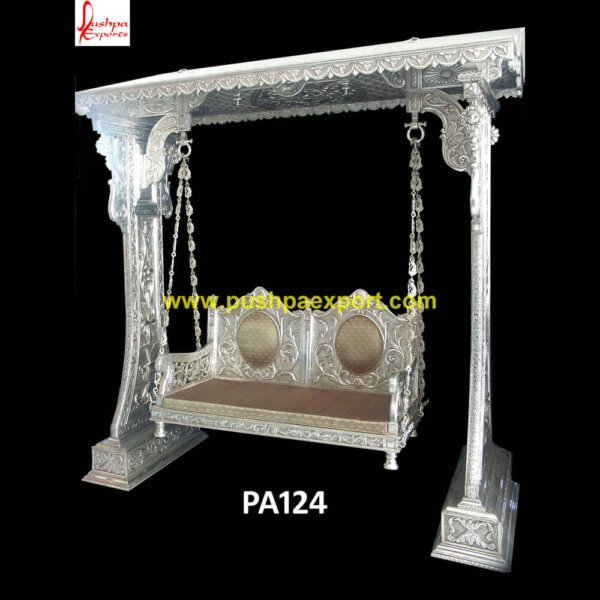 German Silver Jhula PA124 Silver Coated Jhula, German Silver Sheet Covered Swing, Silver Sheet Covered Jhula, Silver Sheet Covered Swing, Silver Carved Jhula, Silver Carving Jhula, Silver Carving Swing, Silver Met.jpg