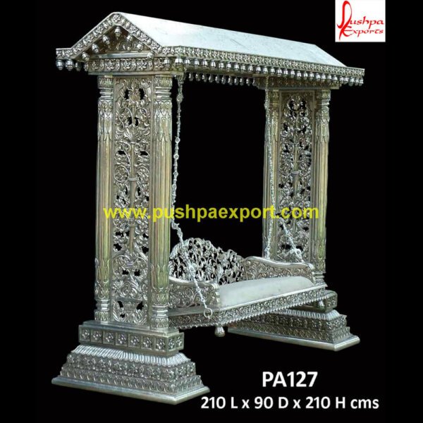 Hand Carved Silver Jhula PA127 Silver Coated Jhula, German Silver Sheet Covered Swing, Silver Sheet Covered Jhula, Silver Sheet Covered Swing, Silver Carved Jhula, Silver Carving Jhula, Silver Carving Swing, Silver Met.jpg