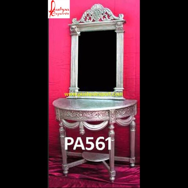 Silver Carved Mirror Frame And Dressing Table PA561 - silver frame large mirror,silver frame round mirror,silver frame wall mirror,silver ornate frame,silver picture frames for wall,silver plated frame.jpg