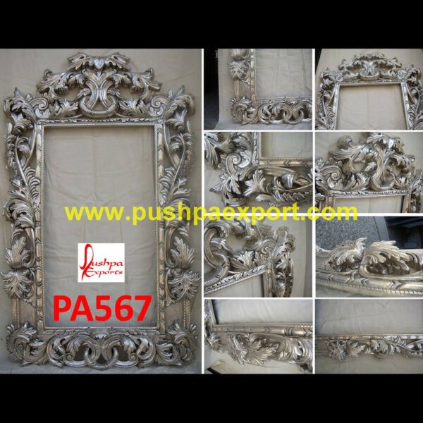 Silver Carved Leaf Mirror Frame PA567 - silver mirror frame,silver pictures frame,silver vanity mirror, antique silver picture frame,silver carved mirror frame,vintage silver picture fram.jpg