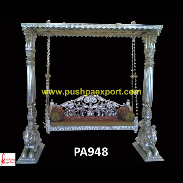 German Silver Sheet Covered Jhula PA948 Silver Coated Jhula, German Silver Sheet Covered Swing, Silver Sheet Covered Jhula, Silver Sheet Covered Swing, Silver Carved Jhula, Silver Carving Jhula, Silver Carving Swing, Silver Met.jpg