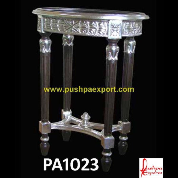 Silver Engraved Side Table PA1023 round silver coffee table,silver coffee table set,silver console table,silver table,black and silver coffee table,Silver carved accent table,Silver carved console table.jpg