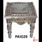 Silver Glass Engraved Side Table