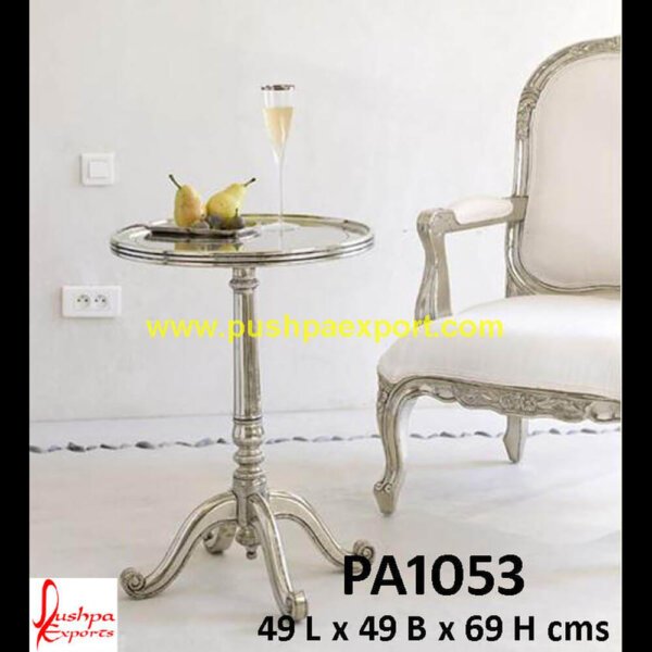 Silver Side Table PA1053 round silver coffee table,silver coffee table set,silver console table,silver table,black and silver coffee table,Silver carved accent table,Silver carved console table.jpg