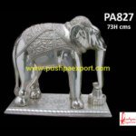 German Silver Carved Elephant Idol