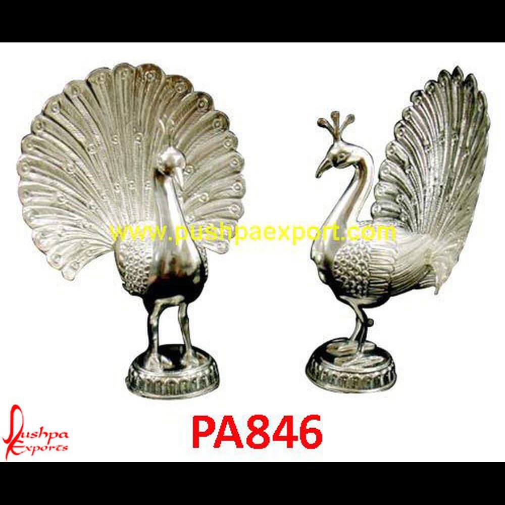 Silver Carved Peacock Statues