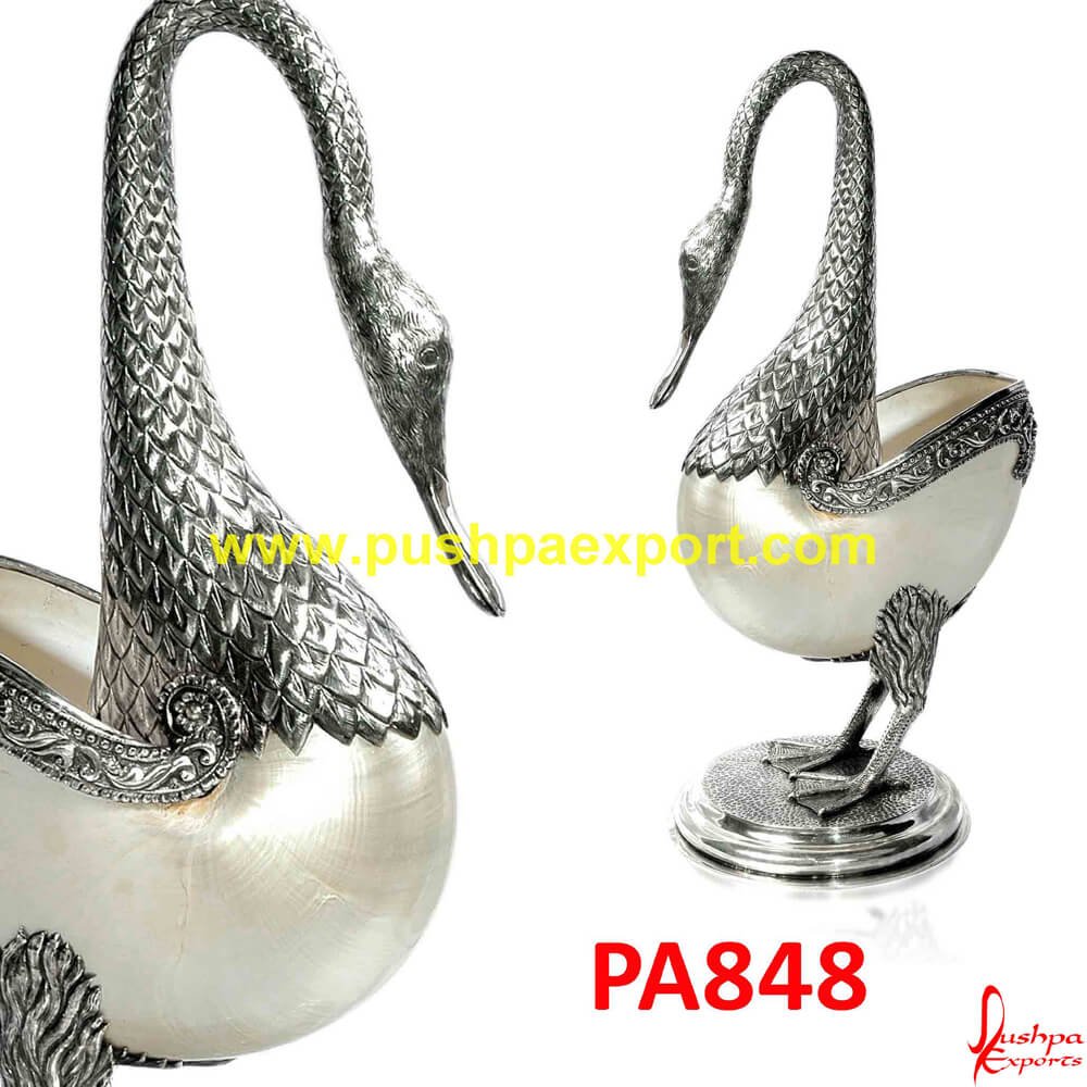 Silver Carved Swan Statues