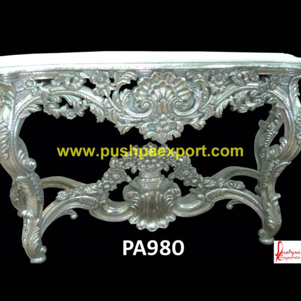 Silver Metal Carving Console PA980 round silver coffee table,silver coffee table set,silver console table,silver table,black and silver coffee table,Silver carved accent table,Silver carved console table.jpg