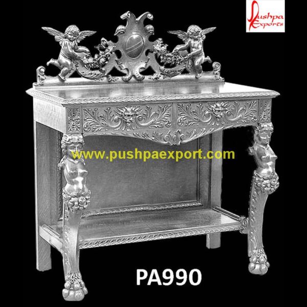 Modern Silver Metal Carving Dressing Table PA990 round silver coffee table,silver coffee table set,silver console table,silver table,black and silver coffee table,Silver carved accent table,Silver carved console table.jpg