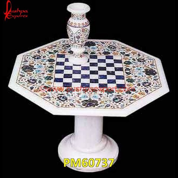 Gemstone Inlay White Marble Chess Table PM60737 stone chess table,stone chess pieces only,stone chess board set,stone chess,stone carving chess pieces,stone carved chess set,solid marble chess board,soapstone chess pieces,soapst.jpg