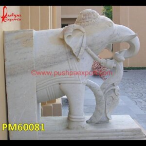 Carved White Marble Elephant Statue