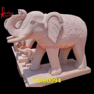 Carved Pink Sandstone Elephant Statue