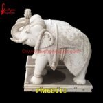 Antique Finish White Marble Elephant Statue