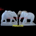 Carved White Marble Elephant Sculpture