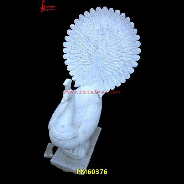 Peacock Statue Of White Marble PM60376 animal marble statue,carved stone animal statue,marble animal figurine,marble animal sculpture,marble animal statue.jpg